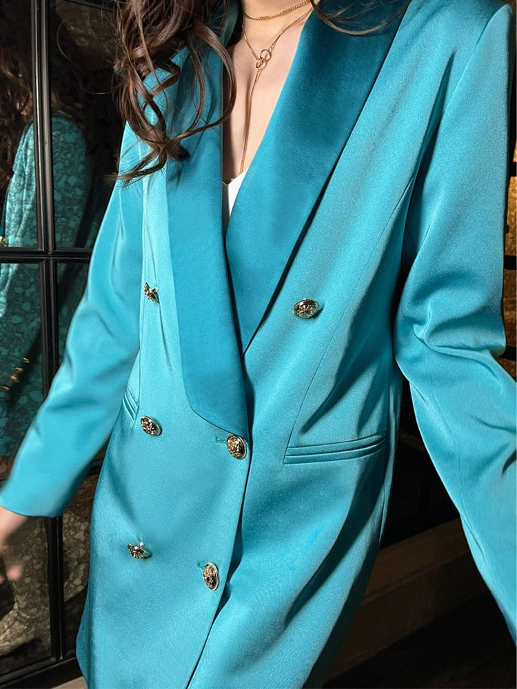 Fashion Women's Blazer Shawl Collar Contrast Color Double Braested Long Sleeve Suit Jackets Female Autumn New - KAISERINC