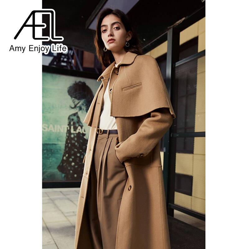 High End Single Breasted Reversible Cloth Shawl Waist Wool Coat Winter New Long Coat
