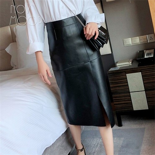 Real Leather Leather Skirt Spring New Sheepskin Fanny Pack Hip Skirt Slit Over The Knee Skirt For Women - KAISERINC