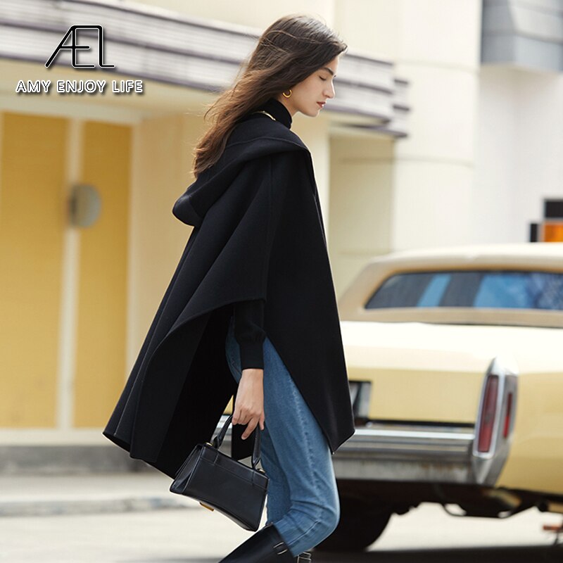 Original Customized Design Sense Woolen Poncho Coat For Street Photography New Hooded Short Coat For Women In Autumn And Winter - KAISERINC