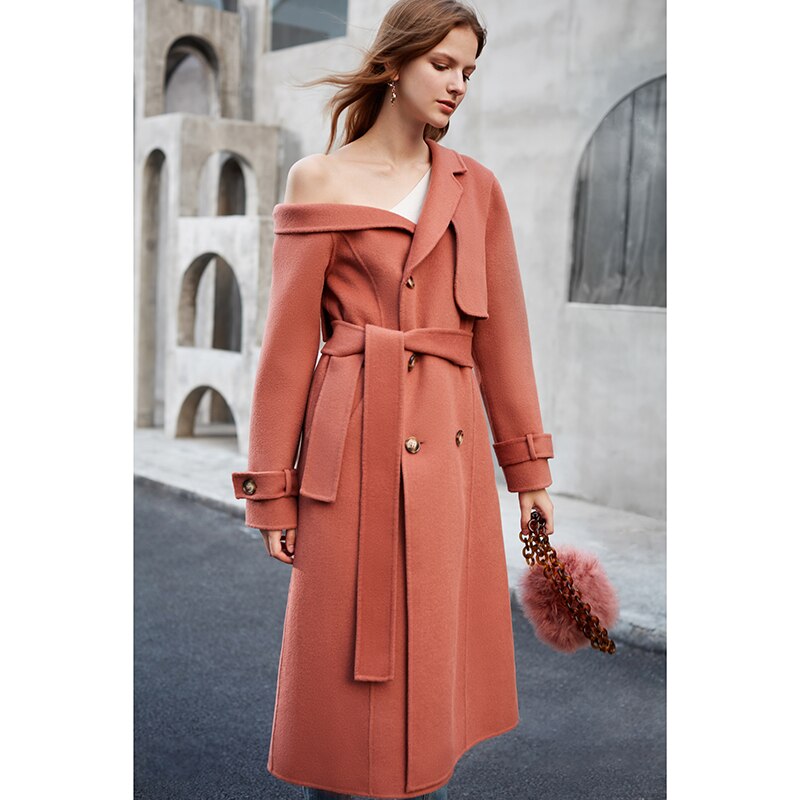 Double Woolen Woman's Upmarket Coat One Shoulder Overcoat Female New Fashion Temperament Women's Popular Woolen Coat - KAISERINC