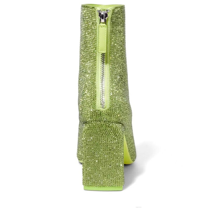 processing time:15-20 days after placing orders--European and American Designer Brand Full Diamond High Heel Zippered Short Boots for Women's Fashion Runway Shoess