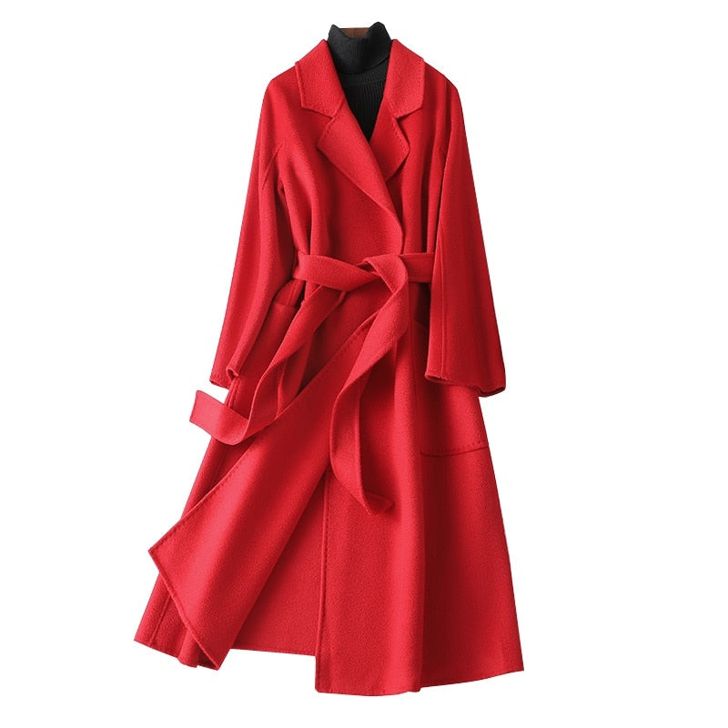 Hwitex Women Long coat Wool Fur Jackets LadiesTrench coats Wool blends Cashmere Woolen Jacket - KAISERINC