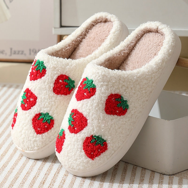 Comfortable home strawberry winter cotton slippers for men and women thick soled warm cotton slippers for couples - KAISERINC