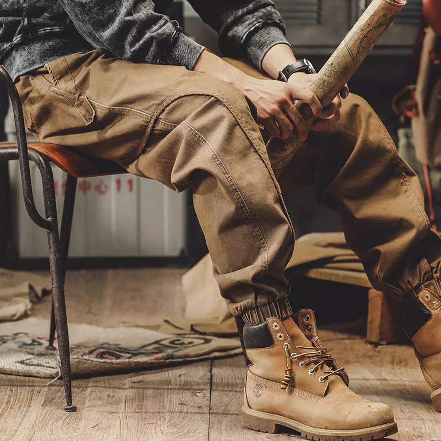 American Heavyweight Retro Work Pants Men's Autumn Loose Large Casual Pants Men's Spring and Autumn Wide Leg Strap Halen Pants - KAISERINC