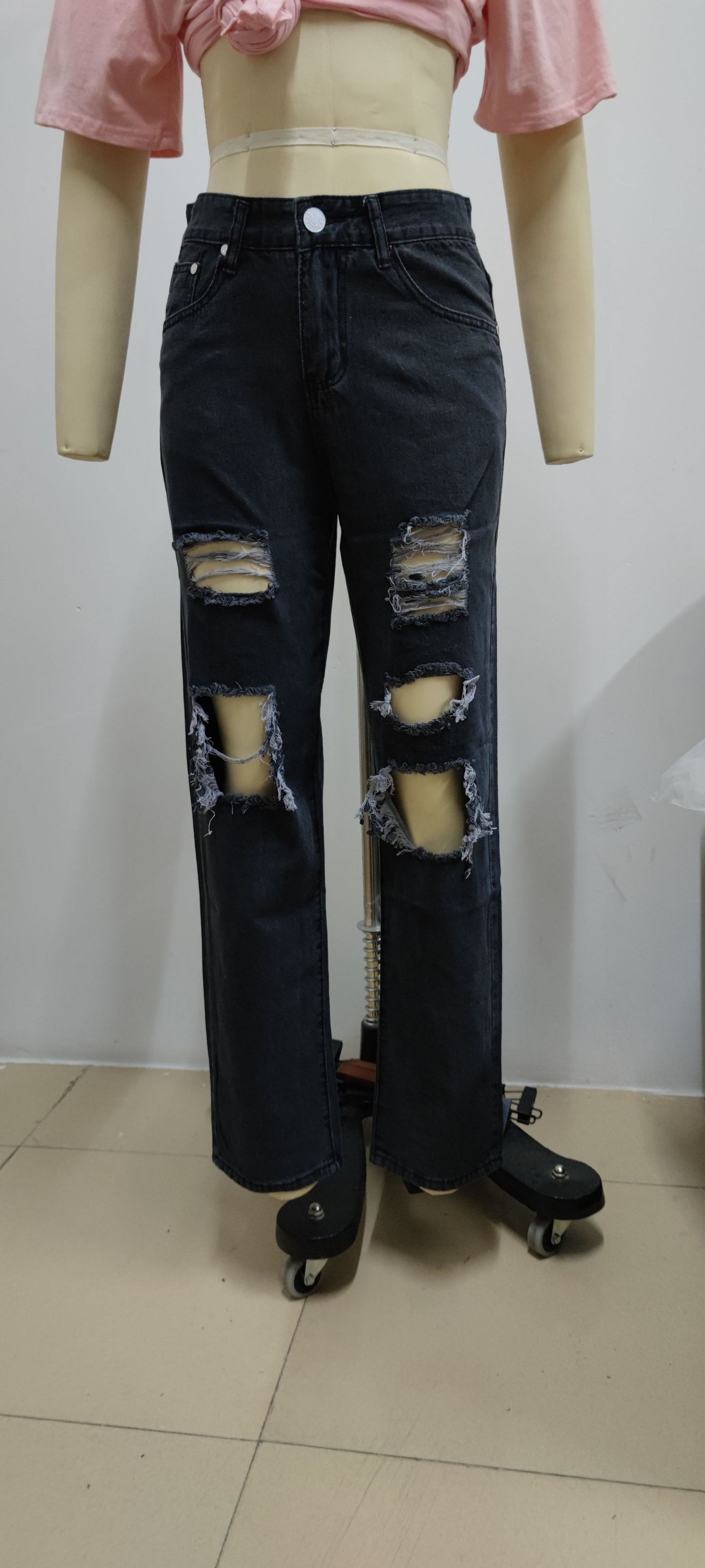Sexy Summer Ripped Jeans Woman High Waist Holes Destroyed Broken Wide Pants Vintage Female Denim Trousers Distressed Designer - KAISERINC