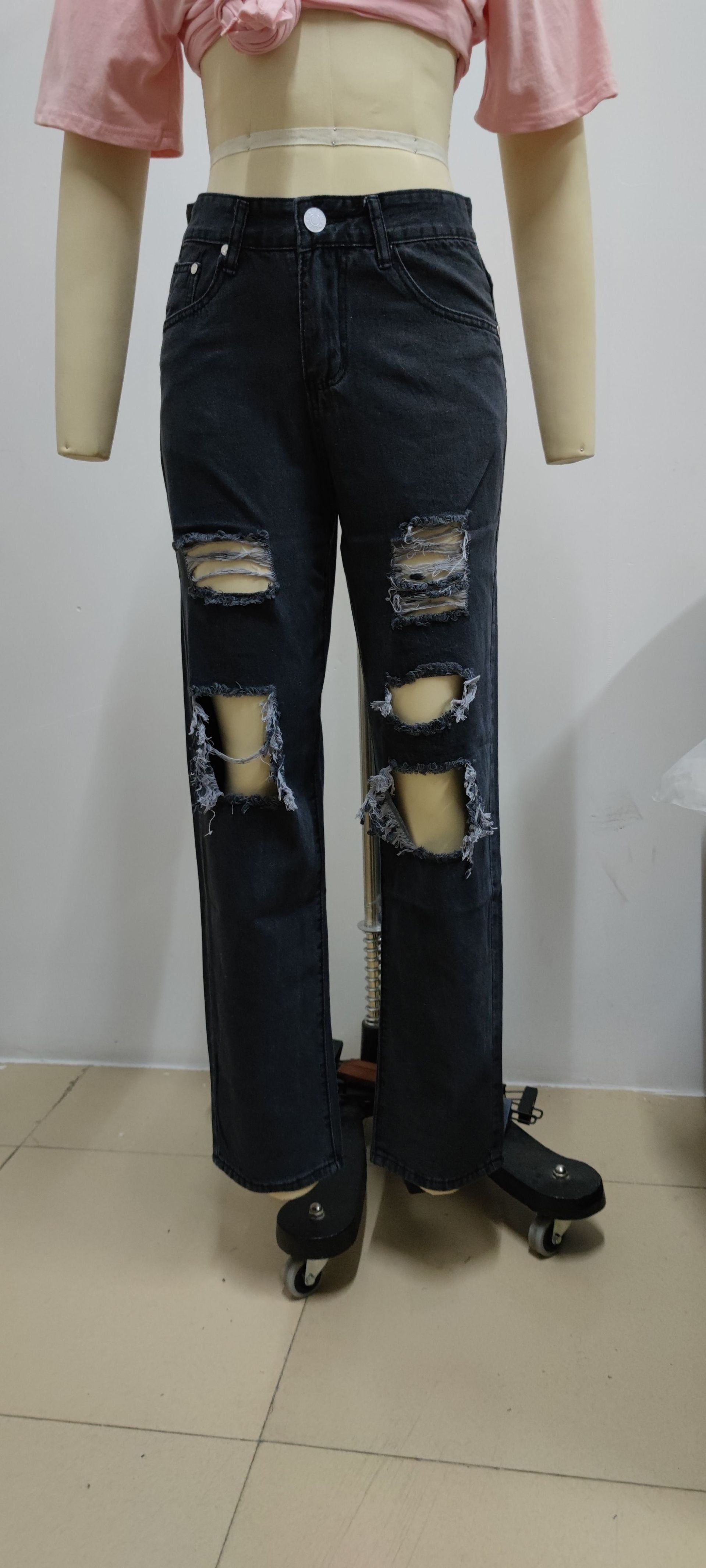 Sexy Summer Ripped Jeans Woman High Waist Holes Destroyed Broken Wide Pants Vintage Female Denim Trousers Distressed Designer - KAISERINC