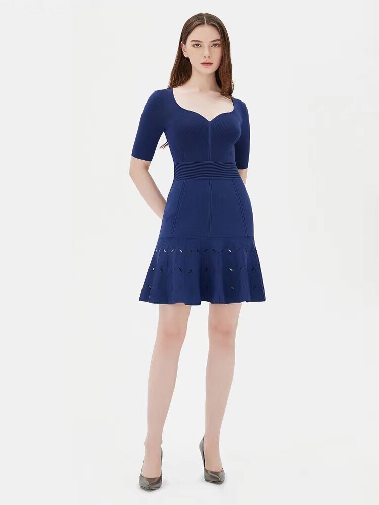 Elegant Dress For Women Summer New High Waist A-Line Bandage Dress Solid Classic Sweet Dress - KAISERINC