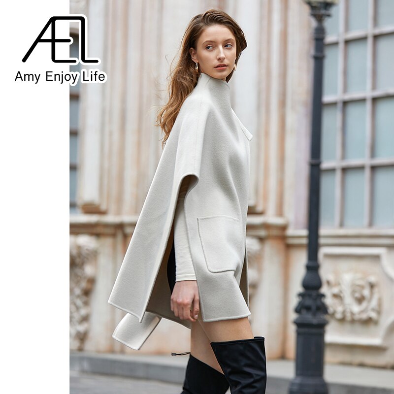 Casual Irregular Loose Women Woolen Coats Autumn Winter Cloak Female Blend Coat Streetwear - KAISERINC