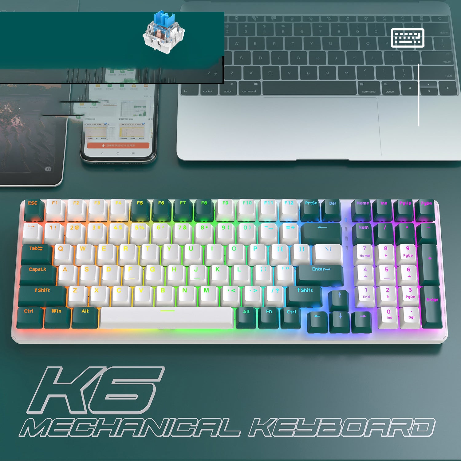 K6 Mechanical Keyboard Wireless 5.0 BT 2.4 Ghz Wired Three Modes Backlit Bluetooth Gamer Keyboard 100 Keys Keycaps Pc Gamer - KAISERINC