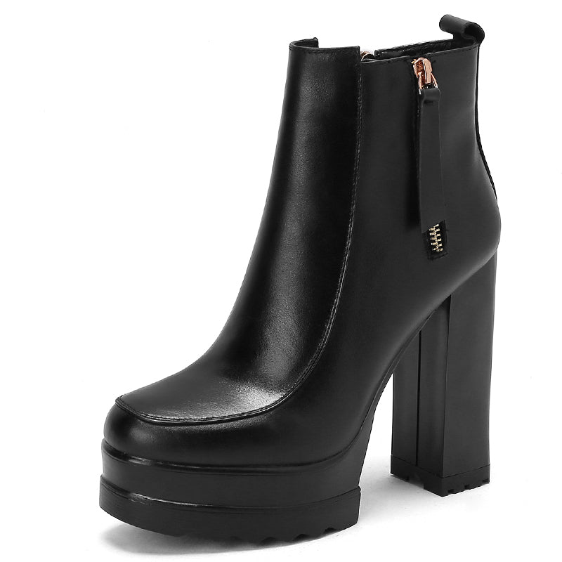 Autumn And Winter High Heels Thick Heel New Women's Boots Thick-Soled Waterproof Platform Short Boots Beige Bare Boots 13cm - KAISERINC
