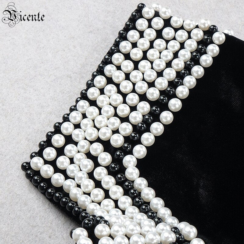 New One-Shoulder Beaded Fashion Beautiful Pleated Folds Slim Long Slit Bandage Dress - KAISERINC