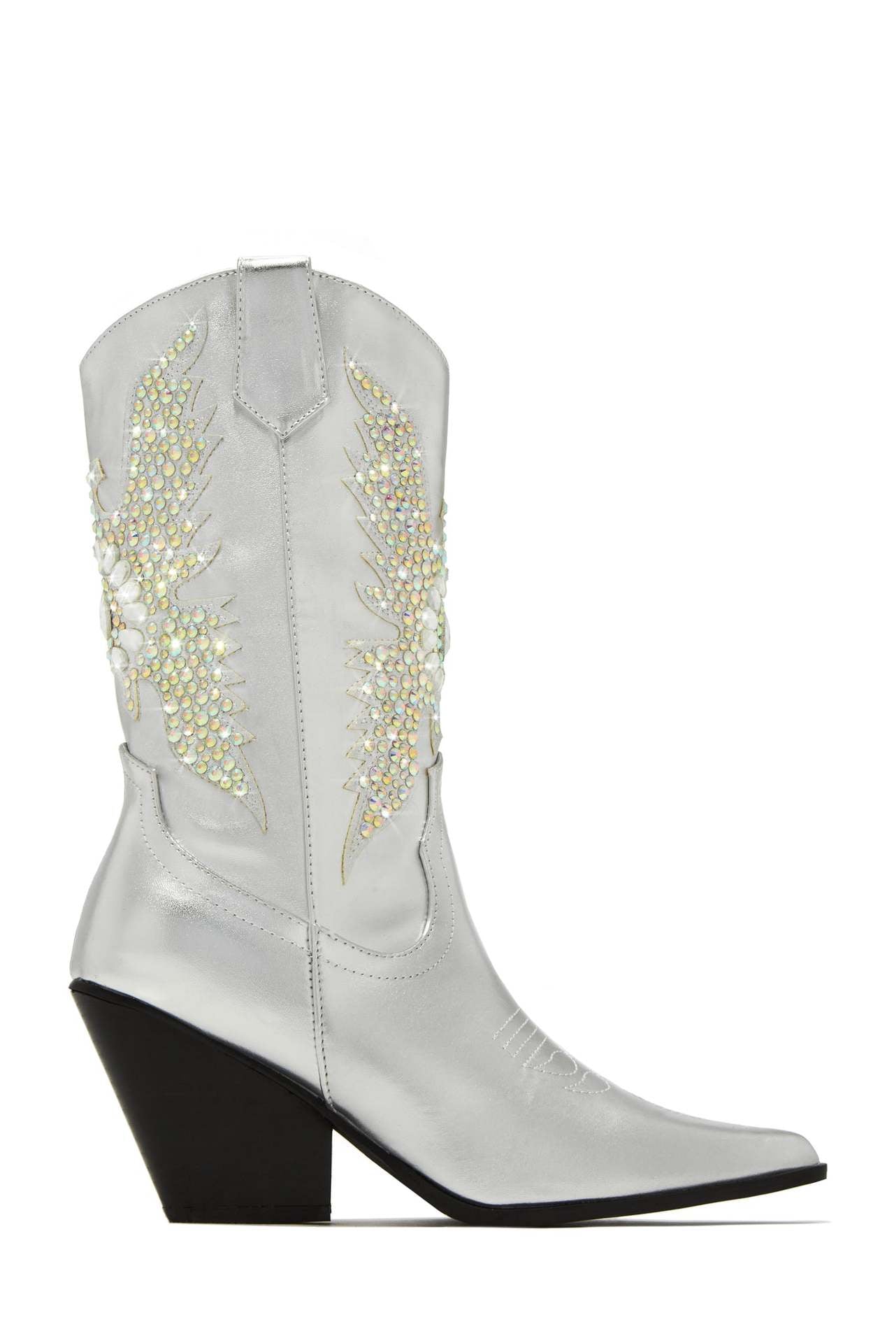 Women Rhinestone Embellished Ankle Boots Pointed Toe Wedge Heels Cowboy Boots Female Bling Party Shoes - KAISERINC