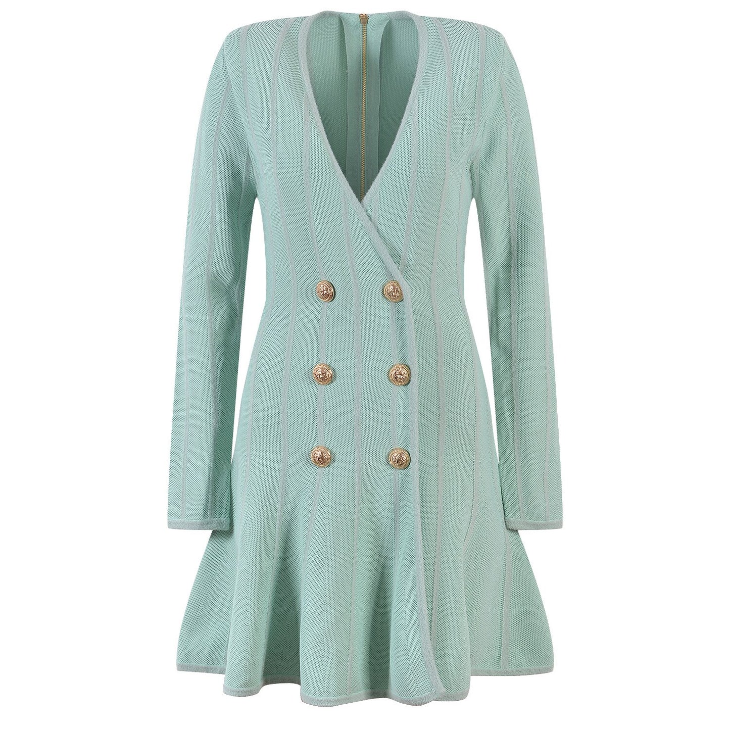 Euorpean Stylish Women Luxury Design V-neck Long Slevee Fall Lady Knit A-line Dress - KAISERINC