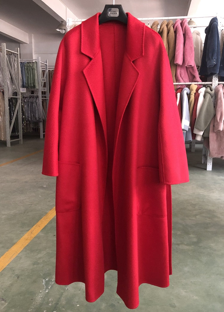 Popular High End Water Ripple Double-Sided Wool Coat Women Long Bathrobe Style Autumn Winter Coat For Female - KAISERINC