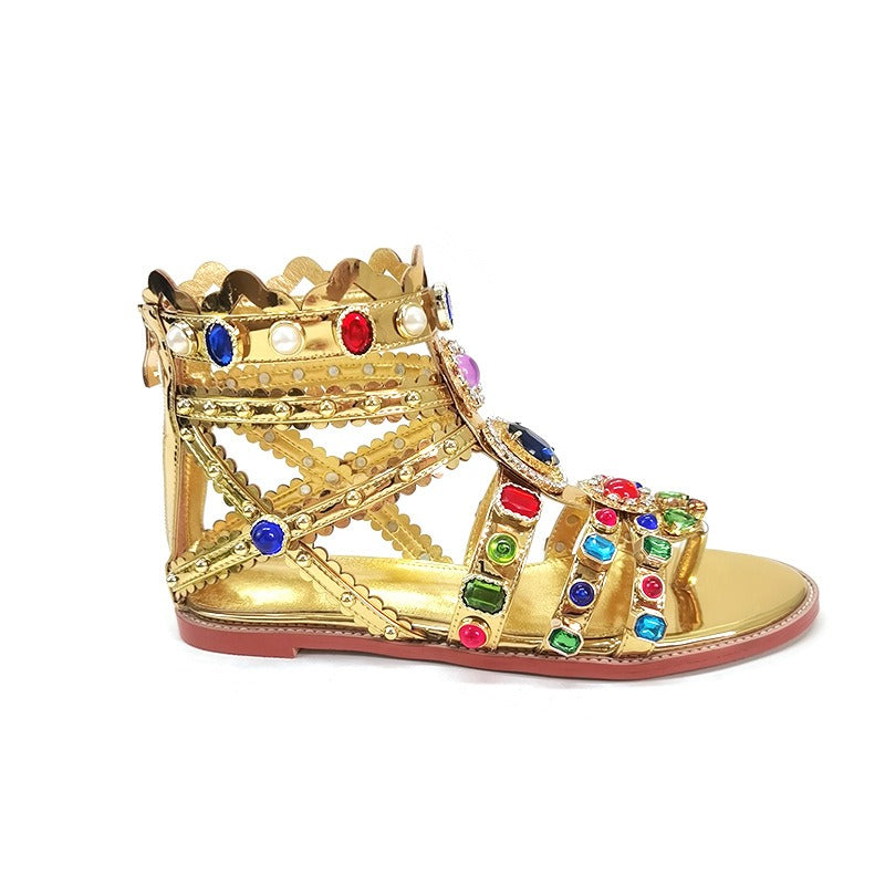 Handmade diamond inlaid metal Roman sandals - KAISERINC