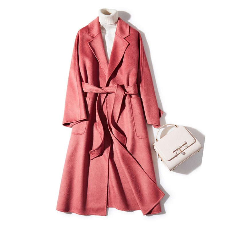 Hwitex Women Long coat Wool Fur Jackets LadiesTrench coats Wool blends Cashmere Woolen Jacket - KAISERINC