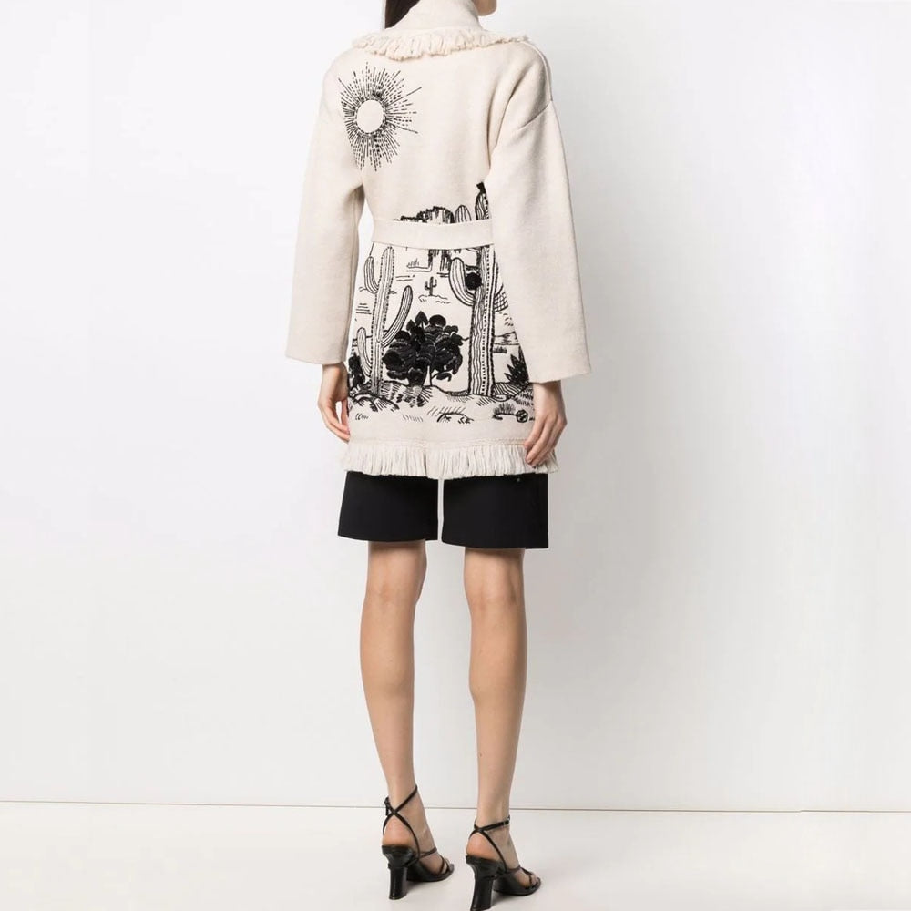 Cardigan Sweater Women Wool Kniited Tassel Doodle Jacquard Loose Full Sleeve High Quality Cashmere Winter Jacket - KAISERINC