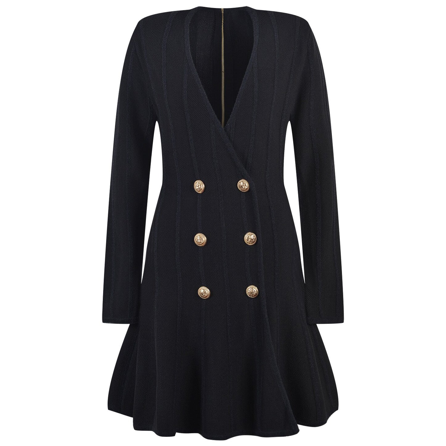 Euorpean Stylish Women Luxury Design V-neck Long Slevee Fall Lady Knit A-line Dress - KAISERINC