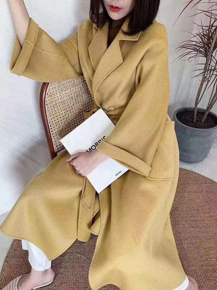 Popular High End Water Ripple Double-Sided Wool Coat Women Long Bathrobe Style Autumn Winter Coat For Female - KAISERINC