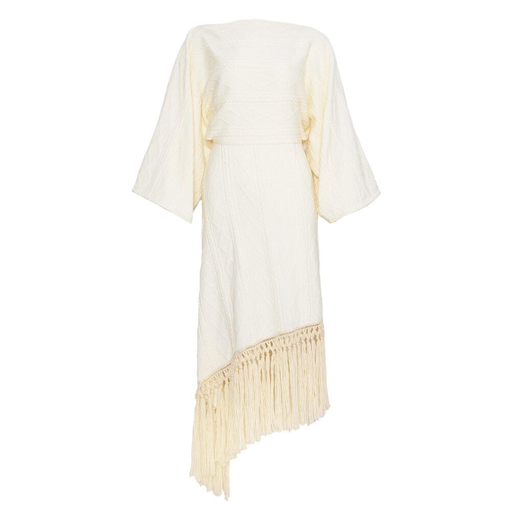 Vintage Versatile Tassel Knitted Dress Women's Spring and Autumn New Style Sweater Long Dress - KAISERINC