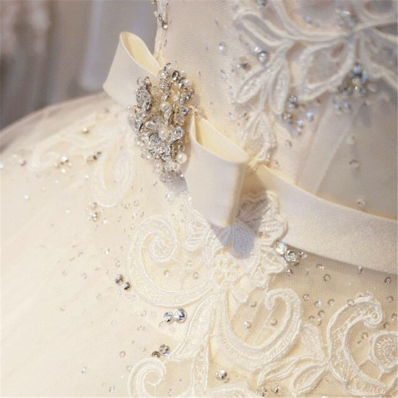 Lace Floor-Length Ball Gown Wedding dress Chapel Train Lace up Beading Bridal Gown - KAISERINC