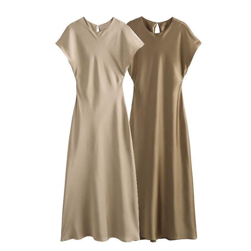 Satin Party Evening Women Midi Dress Elegant Keyhole Back A-Line Robe Sleeveless Female Long Dresses - KAISERINC