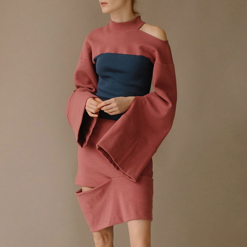 French Minority Dress Women's New Color Contrast Long Skirt Stitching Fashion In Early Spring - KAISERINC