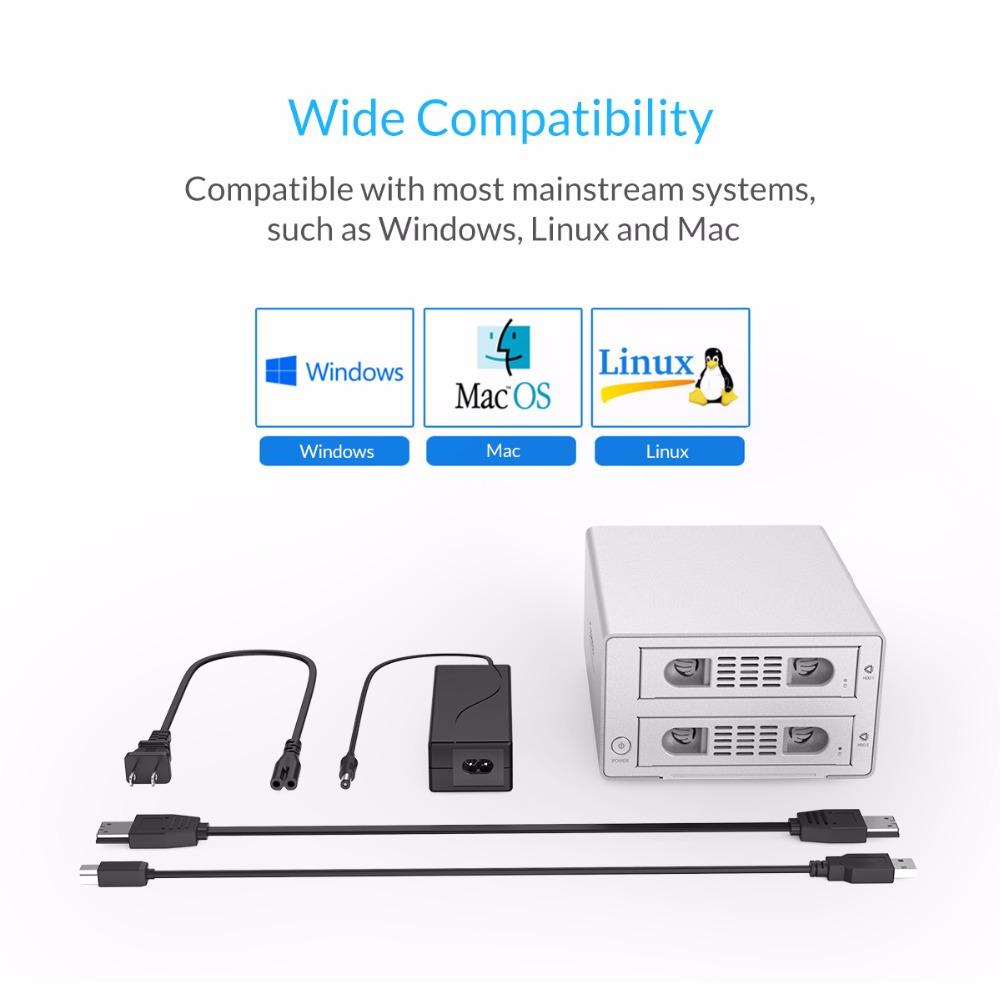 ORICO 3.5 2bay HDD Case box 16 TB Aluminum SATA2.0 USB 3.0 & eSATA HDD External Docking Station box RAID Function HDD Enclosure - KAISERINC