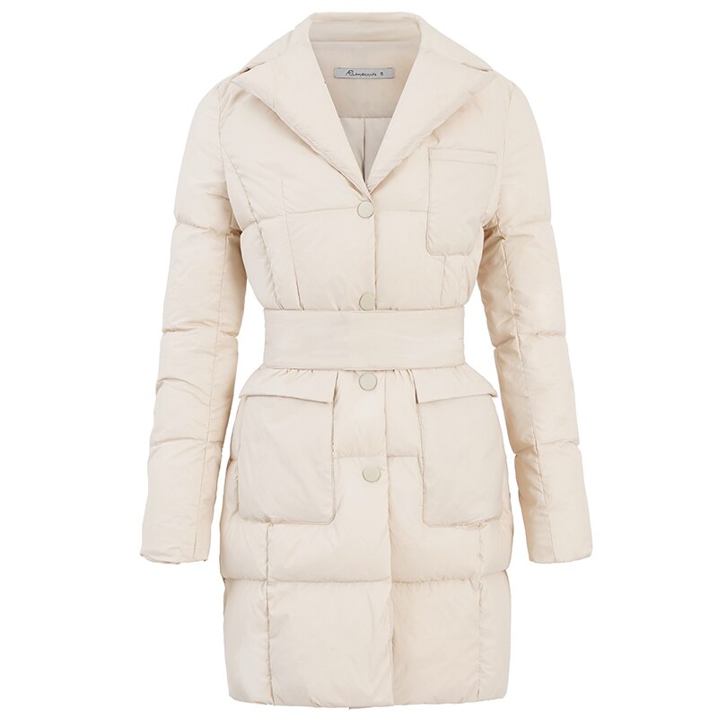 Medium Length Temperament Slim Down Jacket Women's New Suit Collar Waist Cotton Jacket - KAISERINC