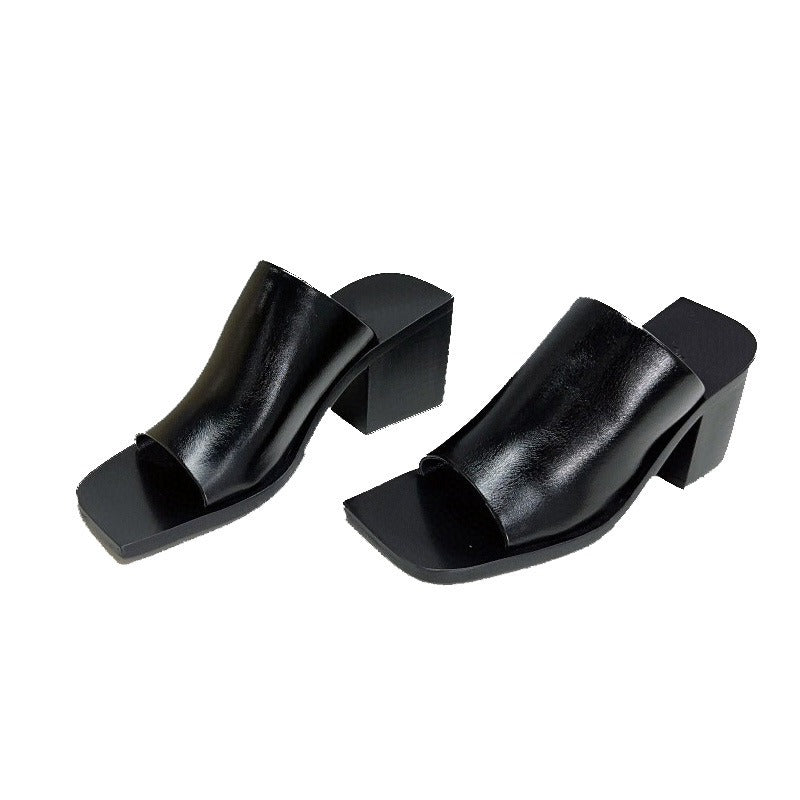 Sandals Fashion Minimalist Temperament Solid Thick Heel Commuter Slippers - KAISERINC
