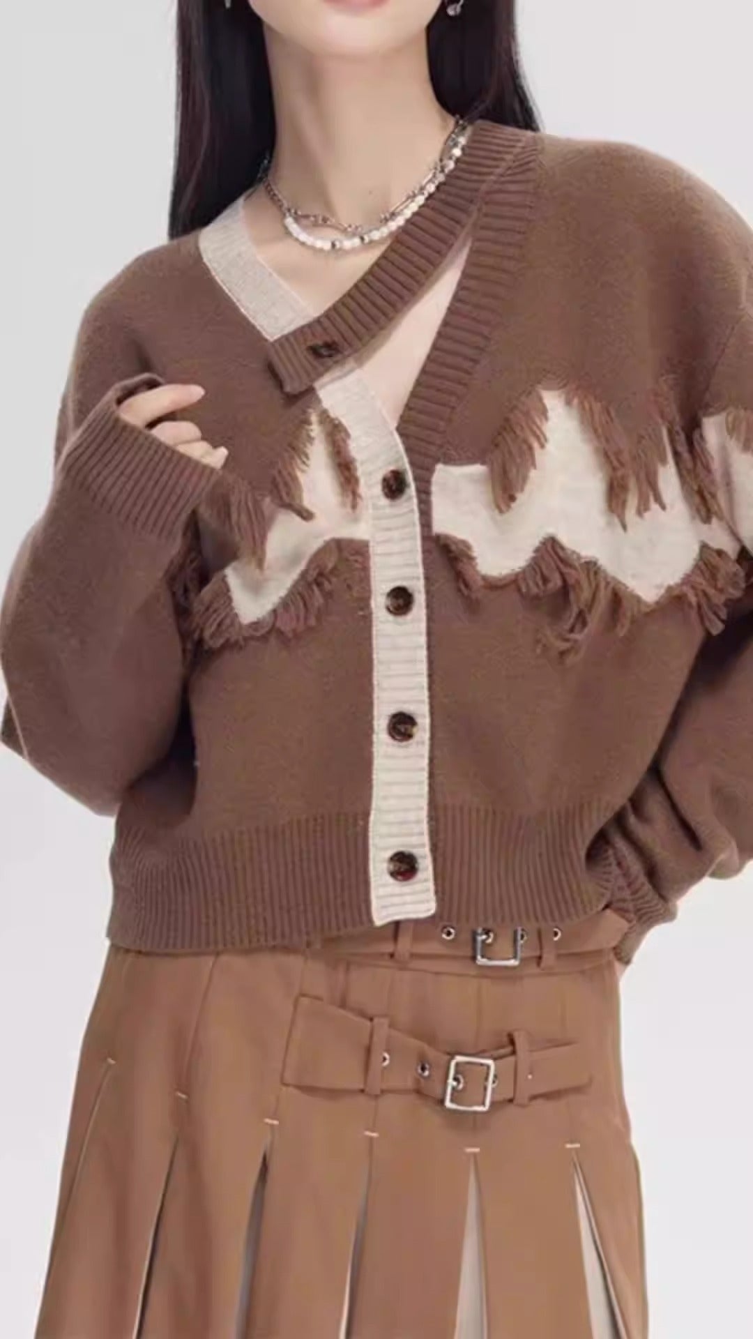 Patchwork Tassel Knitting Sweaters For Women V Neck Long Sleeve Hit Color Casual Loose Sweater Female Fashion - KAISERINC
