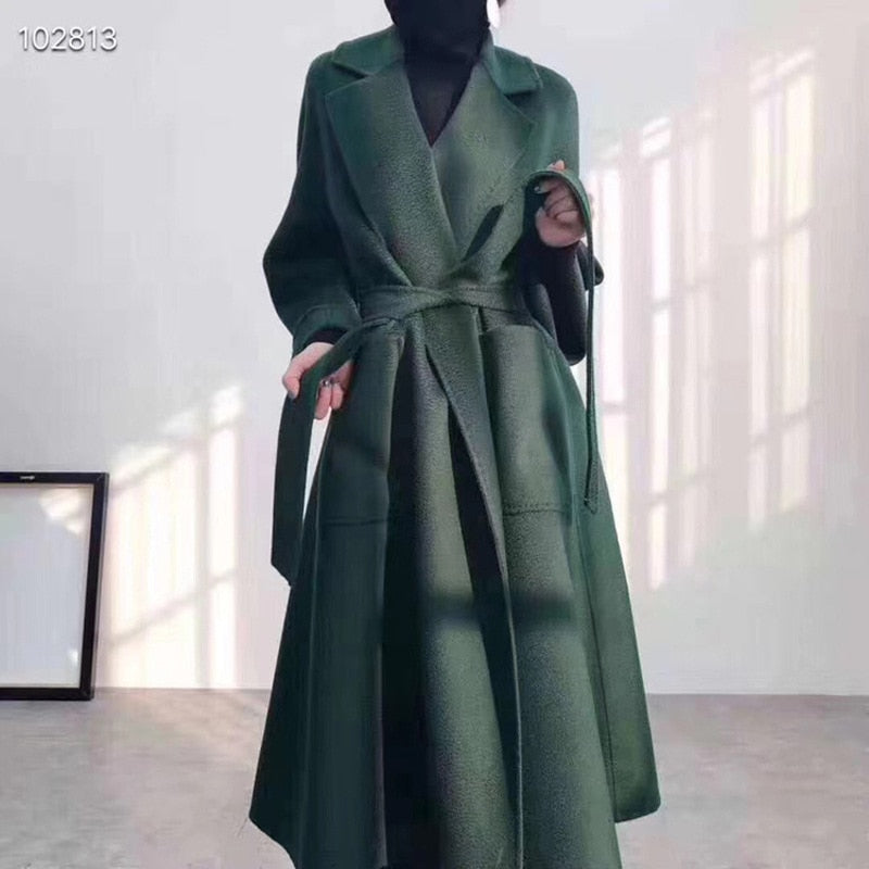 Popular High End Water Ripple Double-Sided Wool Coat Women Long Bathrobe Style Autumn Winter Coat For Female - KAISERINC