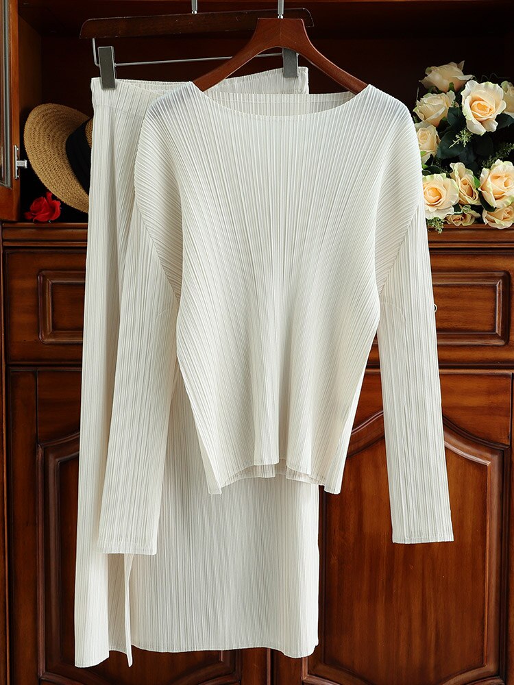 Pleated Suit Skirt Female Fall New Design Sense Top Straight Package Hip Skirt Senior Sense Two-Piece Set