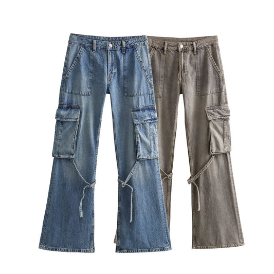 Autumn Fashion Casual High Waist Trousers Female Y2K Solid Denim Wide Leg Pants Women Long Jeans Cargo Pants - KAISERINC