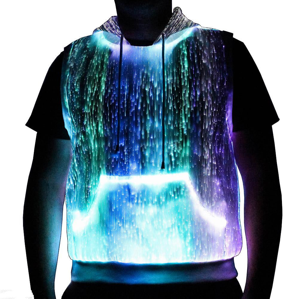 LED Tank Top luminous Men's hoodie RGB light up t shirt with hood casual men's hoodie - KAISERINC