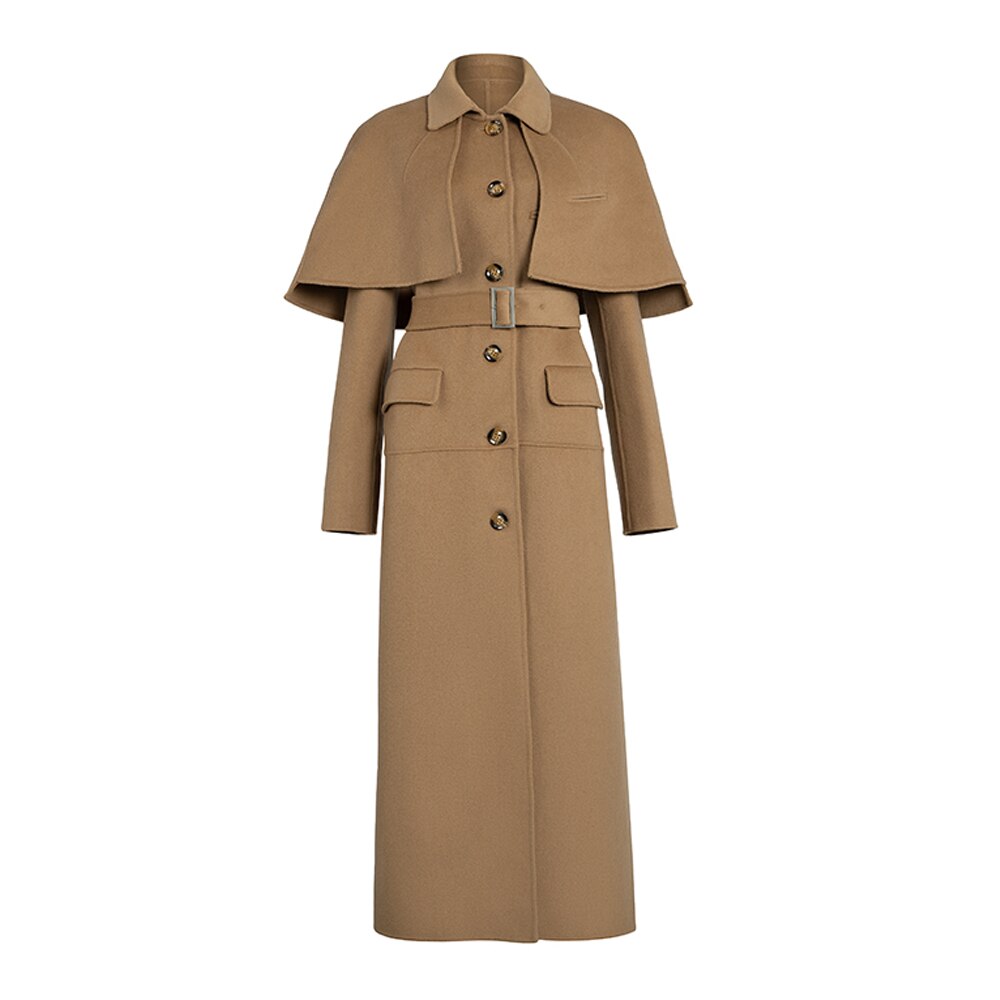 High End Single Breasted Reversible Cloth Shawl Waist Wool Coat Winter New Long Coat