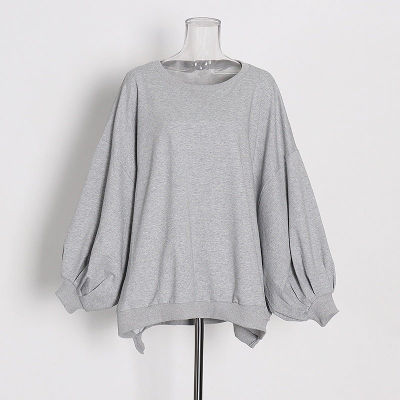 Solid Minimalist Sweatshirts For Women Round Neck Long Sleeve Loose Casual Sweatshirt Female Fashion Clothing - KAISERINC