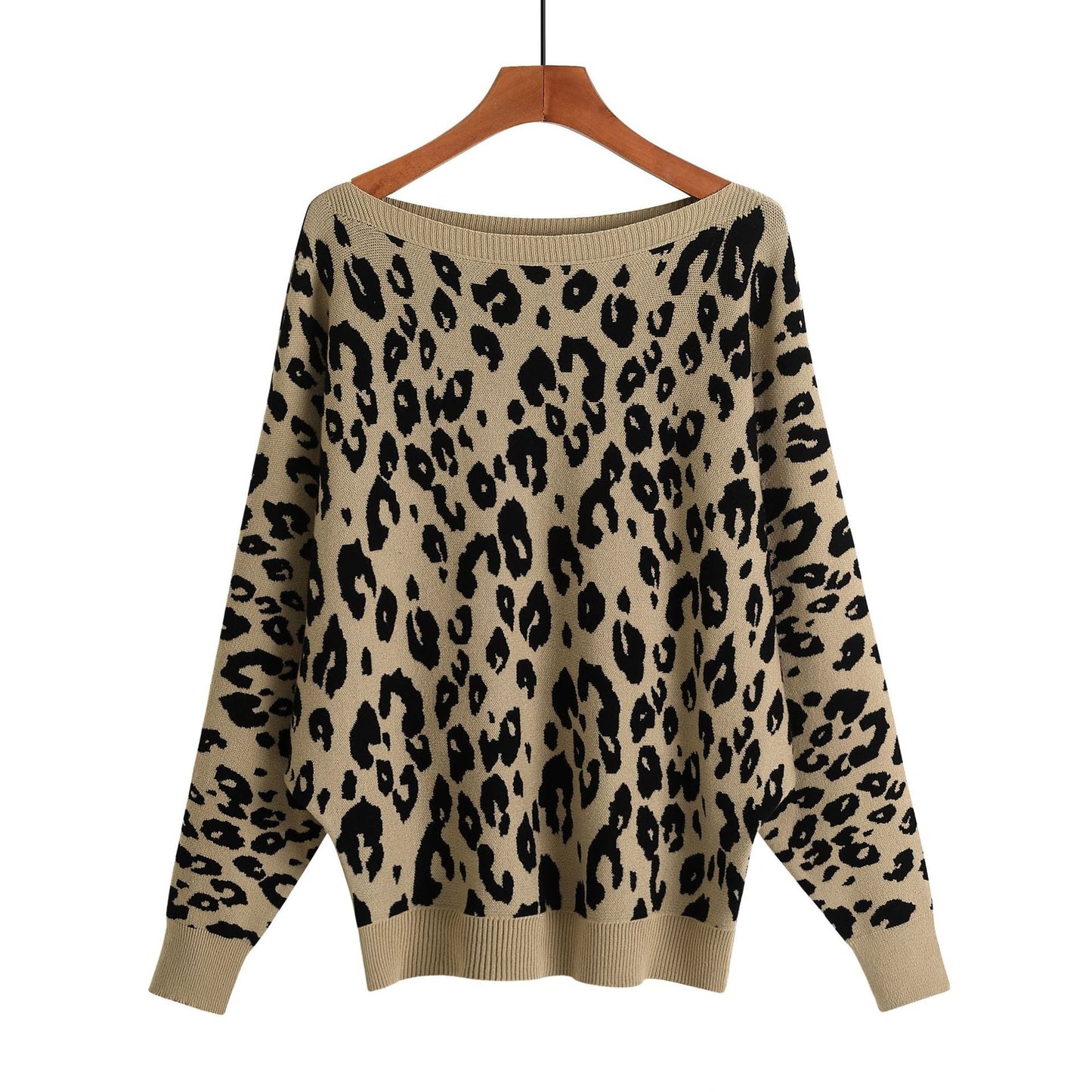 Autumn Women Slash-Neck Pullovers Leopard Print Women Vintage Sweater Knitting Women Winter Sweater