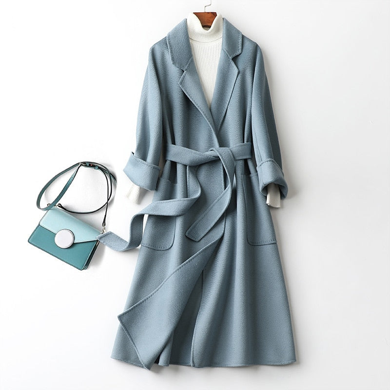 Hwitex Women Long coat Wool Fur Jackets LadiesTrench coats Wool blends Cashmere Woolen Jacket - KAISERINC