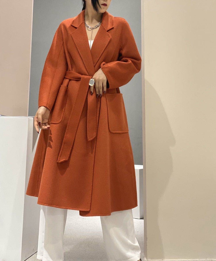 Popular High End Water Ripple Double-Sided Wool Coat Women Long Bathrobe Style Autumn Winter Coat For Female - KAISERINC