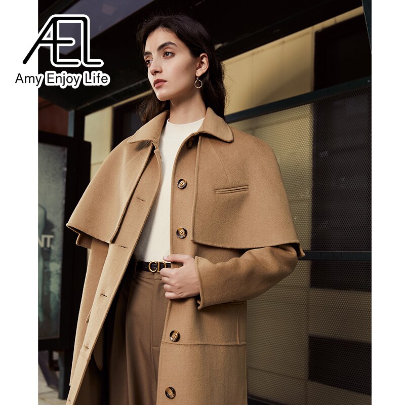 High End Single Breasted Reversible Cloth Shawl Waist Wool Coat Winter New Long Coat