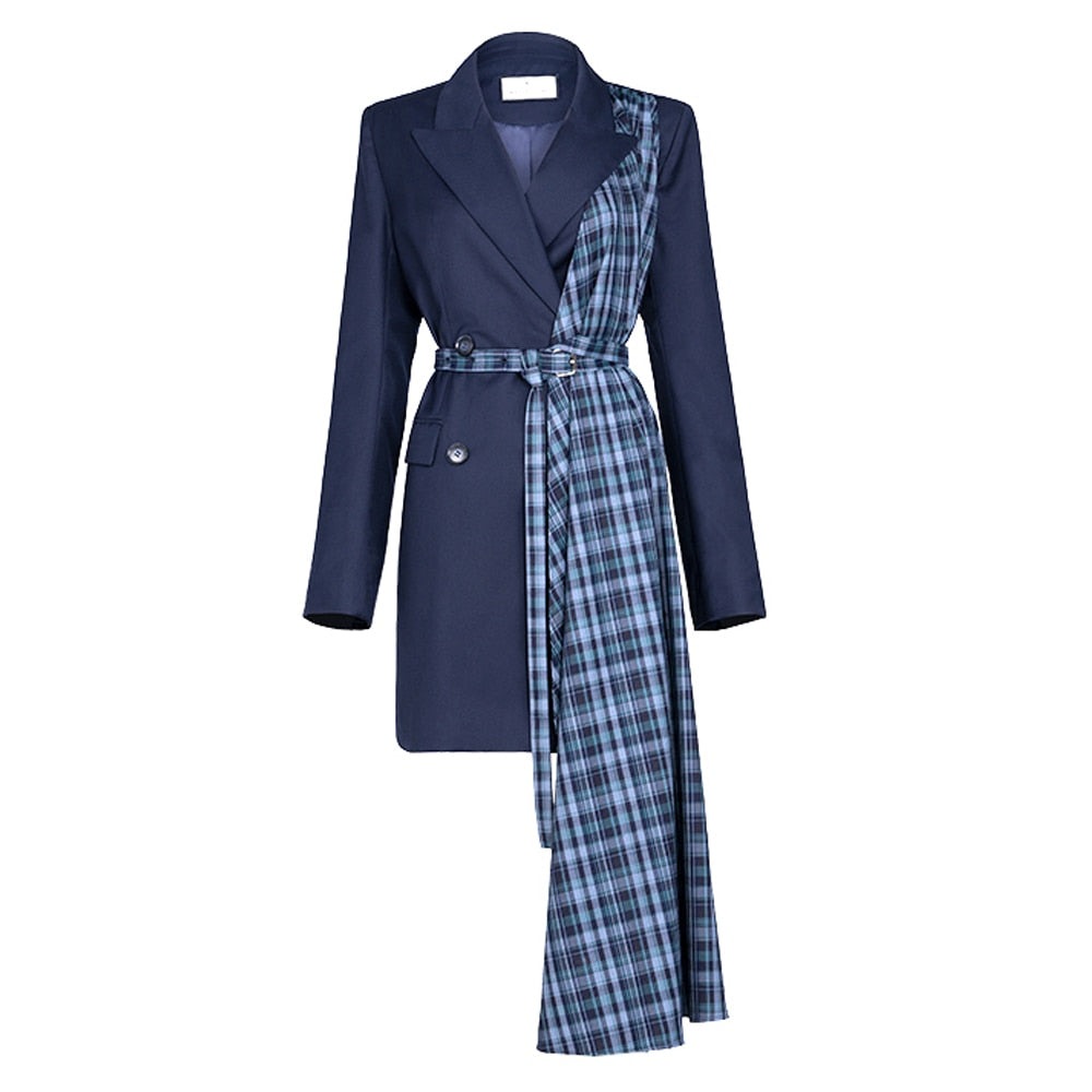 Autumn And Winter Slimming Waistband Splicing A-Line Dress Female New V-Neck Suit Skirt - KAISERINC