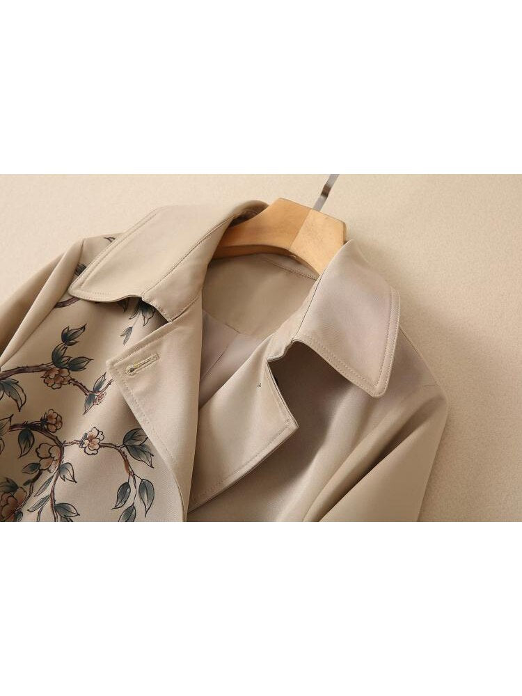 Runway Fashion Women Trench High Quality Autumn Winter Single-Breasted Flower Print Elegant Long Praty Holiday - KAISERINC