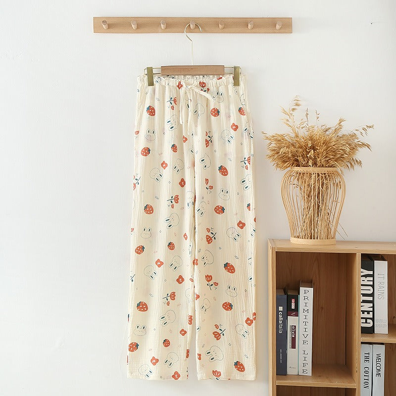 Women's Pajama Pants Summer Thin Trousers Casual Loose Home Sleep Bottoms Cotton Gauze Lounge Wear Elastic Waist Sleepwear - KAISERINC