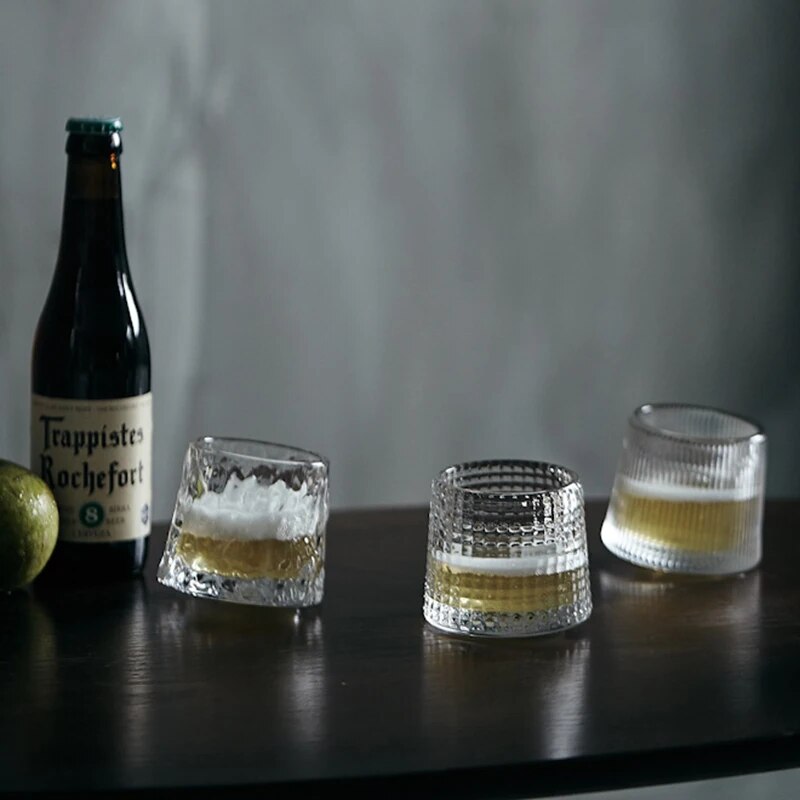 2pcs Spin Tops Tumbler Whiskey Glasses Thick Crystal Hammer Liqueur Wine Spirit XO Cup Brandy Snifters Collection Level Gift