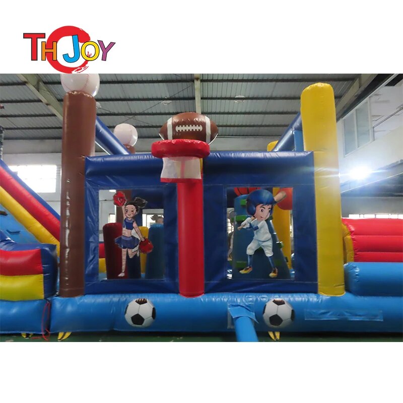free sea ship to port, football baseball basketball soccer sport theme commercial inflatable obstacle course for kids