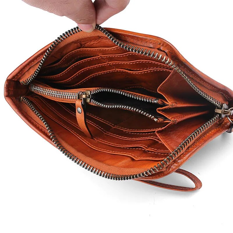 PNDME vintage designer real cowhide men long wallet luxury genuine leather multifunctional women credit card holder clutch purse
