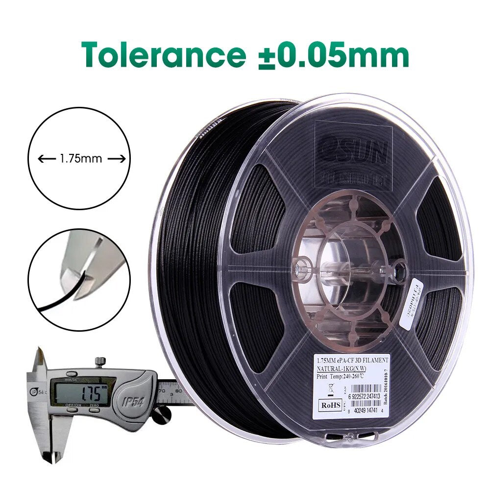 eSUN Carbon Fiber Filled Nylon Filament PA-CF 1.75mm 3D Printer Filament,1KG 2.2LBS Spool 3D Printing Filament for 3D Printers