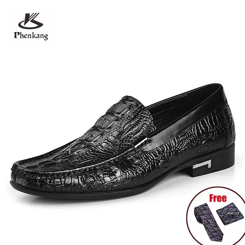 Phenkang Men Leather Alligator Texture Slip-On Casual Shoes Male Sneakers loafer Mens Coffee Men's Loafers Driving Shoes